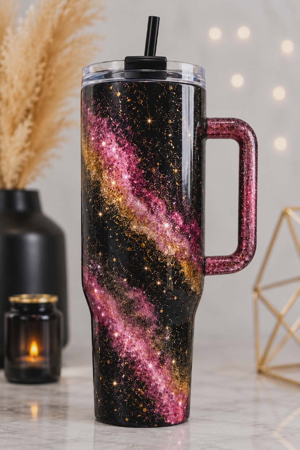Galaxy Glam 40oz Big Curve Stainless Steel Epoxy Tumbler