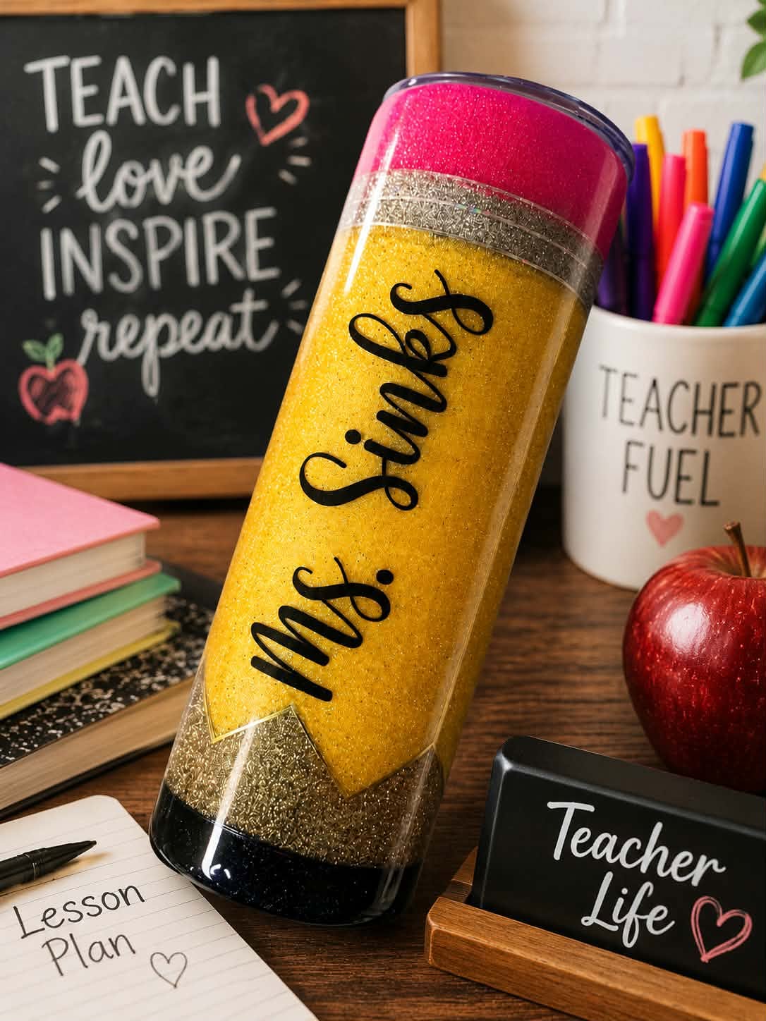 Custom Teacher Pencil Epoxy Tumbler – 32oz Plump