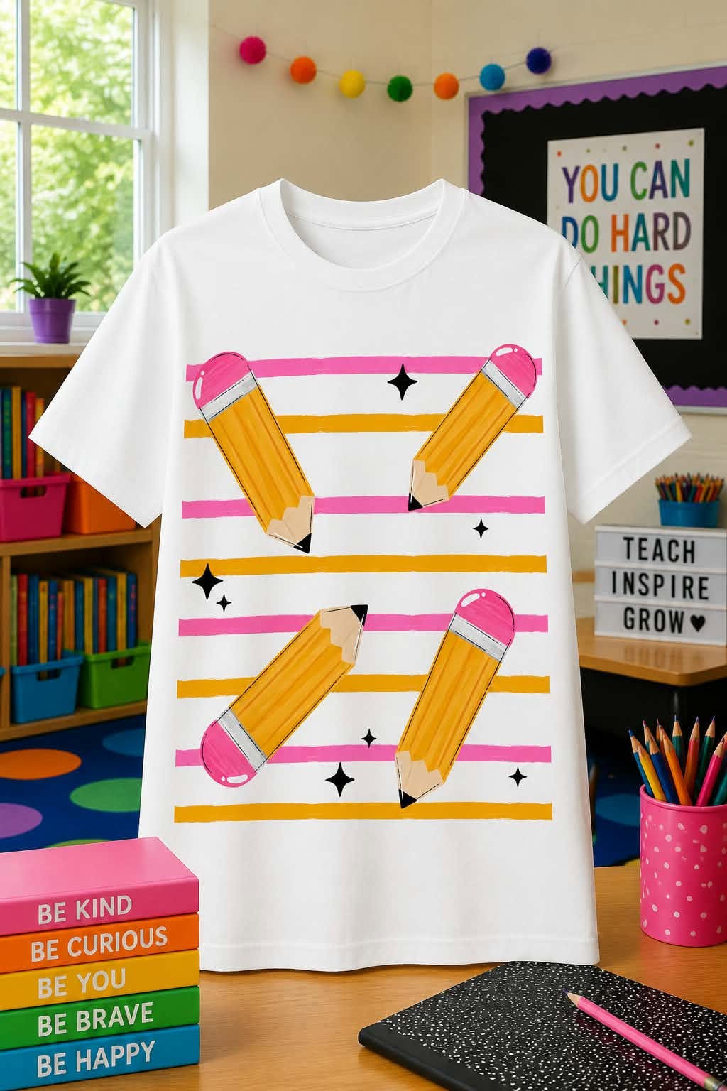 Pencils on Stripes Graphic Tee – Back to School
