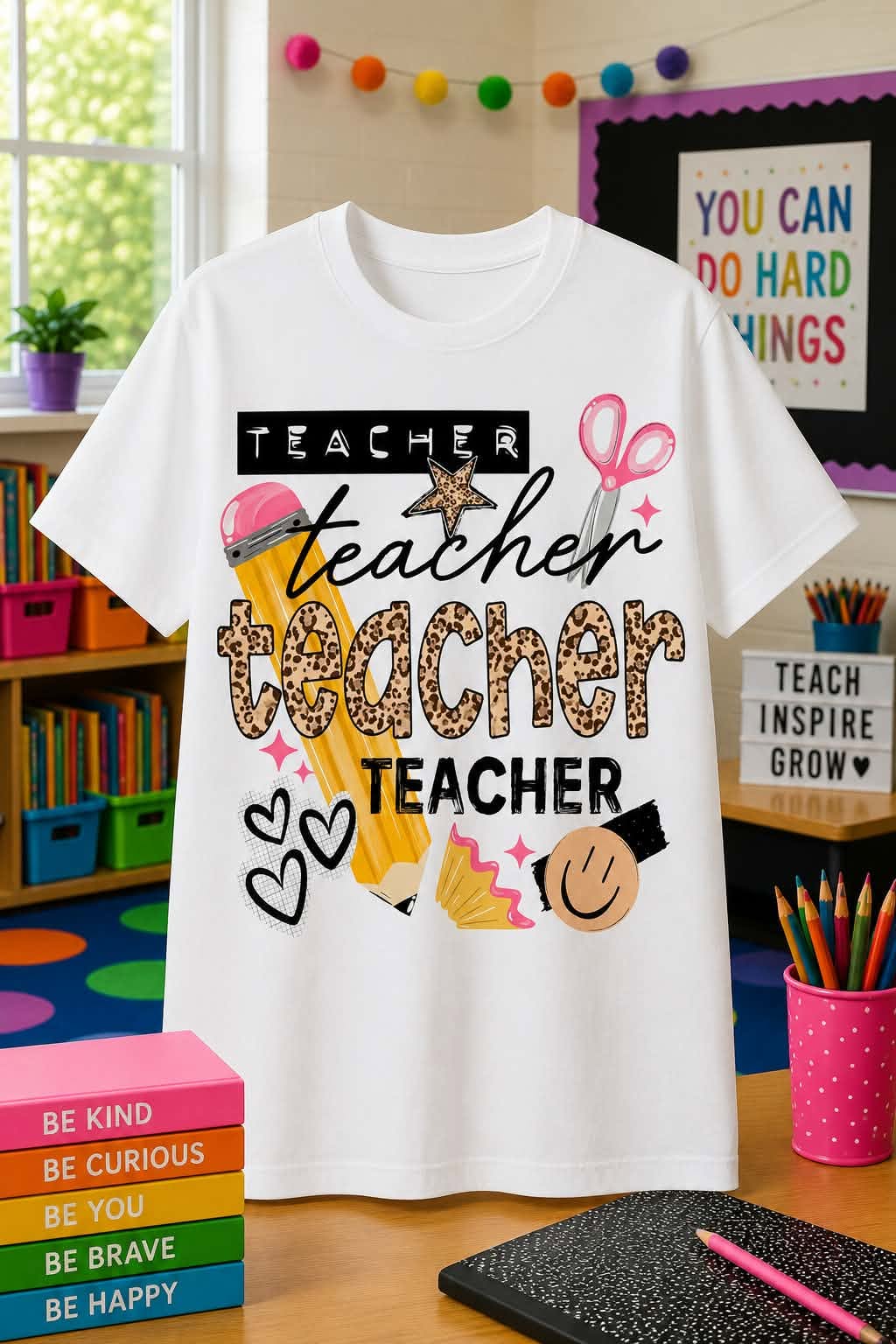 Teacher Teacher Teacher Graphic Tee – Leopard Print Design